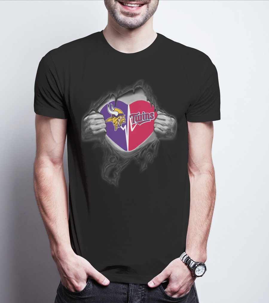 Minnesota Vikings Twins Heart Logo Busting Through T-Shirt