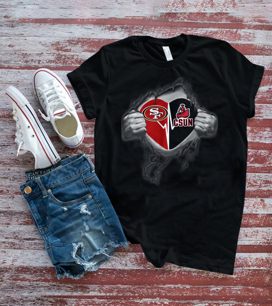 San Francisco 49ers Csun Matadors Heart Tear T-Shirt