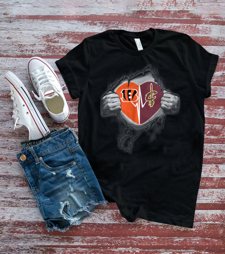 Bengals Cavaliers Heart Split T-Shirt