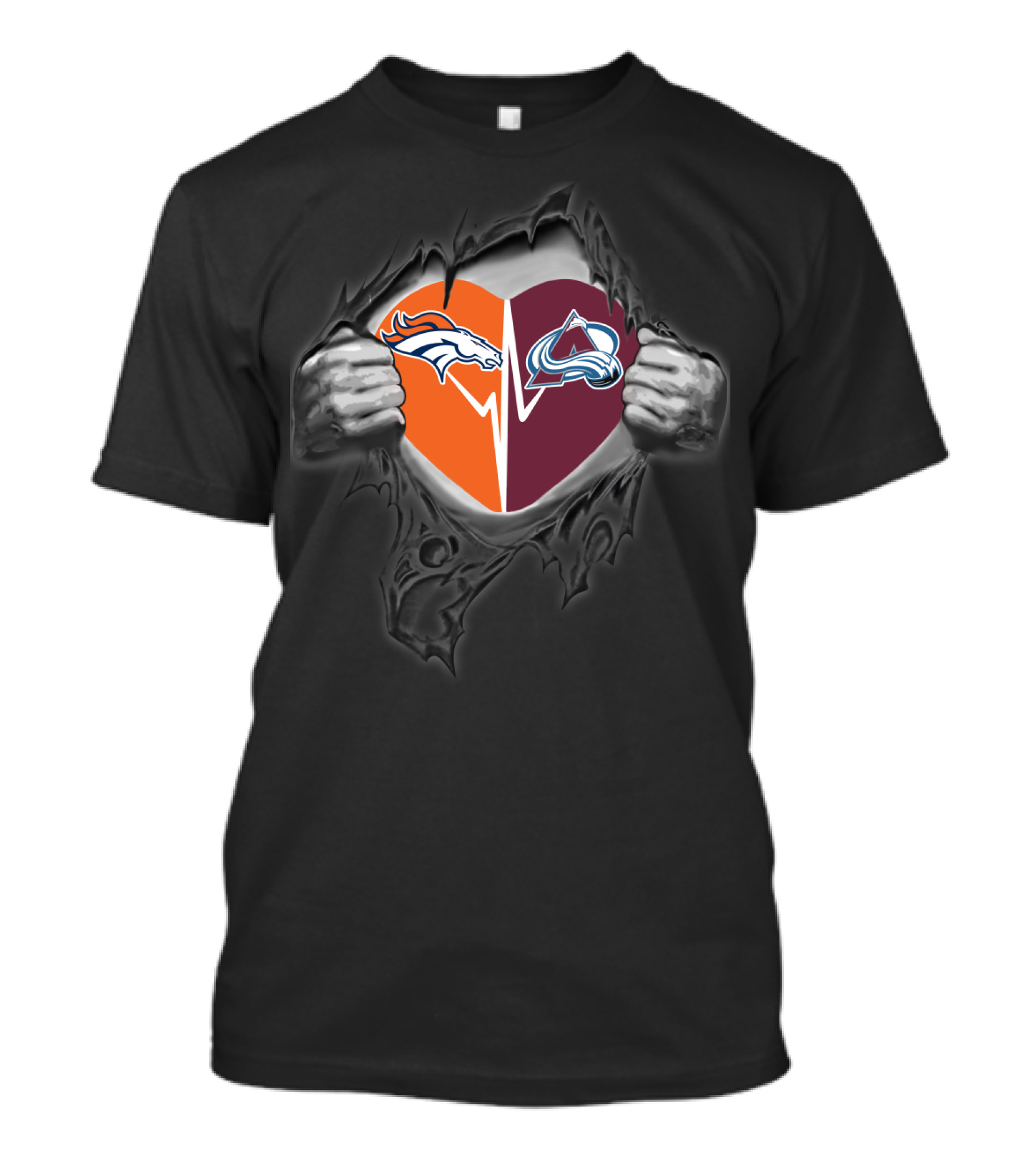 Broncos Colorado Avalanche Heart Logo Collaboration Fan T-Shirt