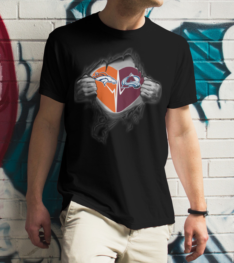 Broncos Colorado Avalanche Heart Logo Collaboration Fan T-Shirt
