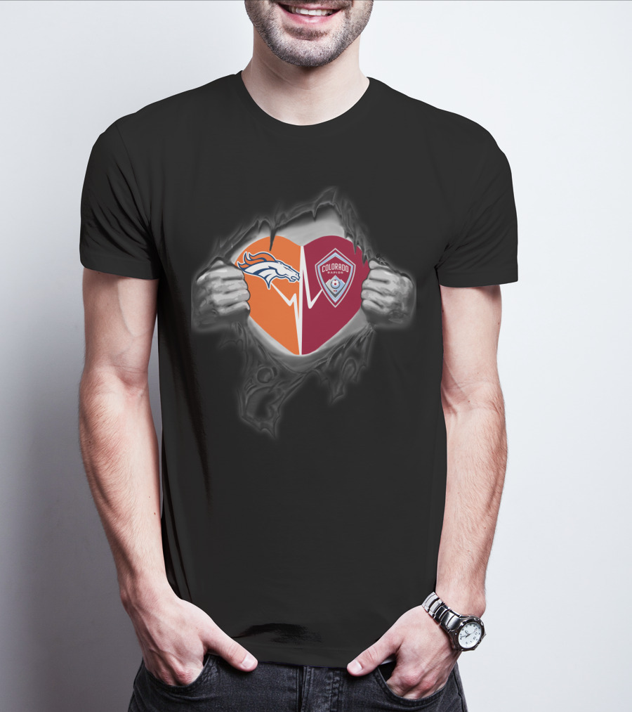 Broncos Colorado Rapids Heart Logo Fusion T-Shirt