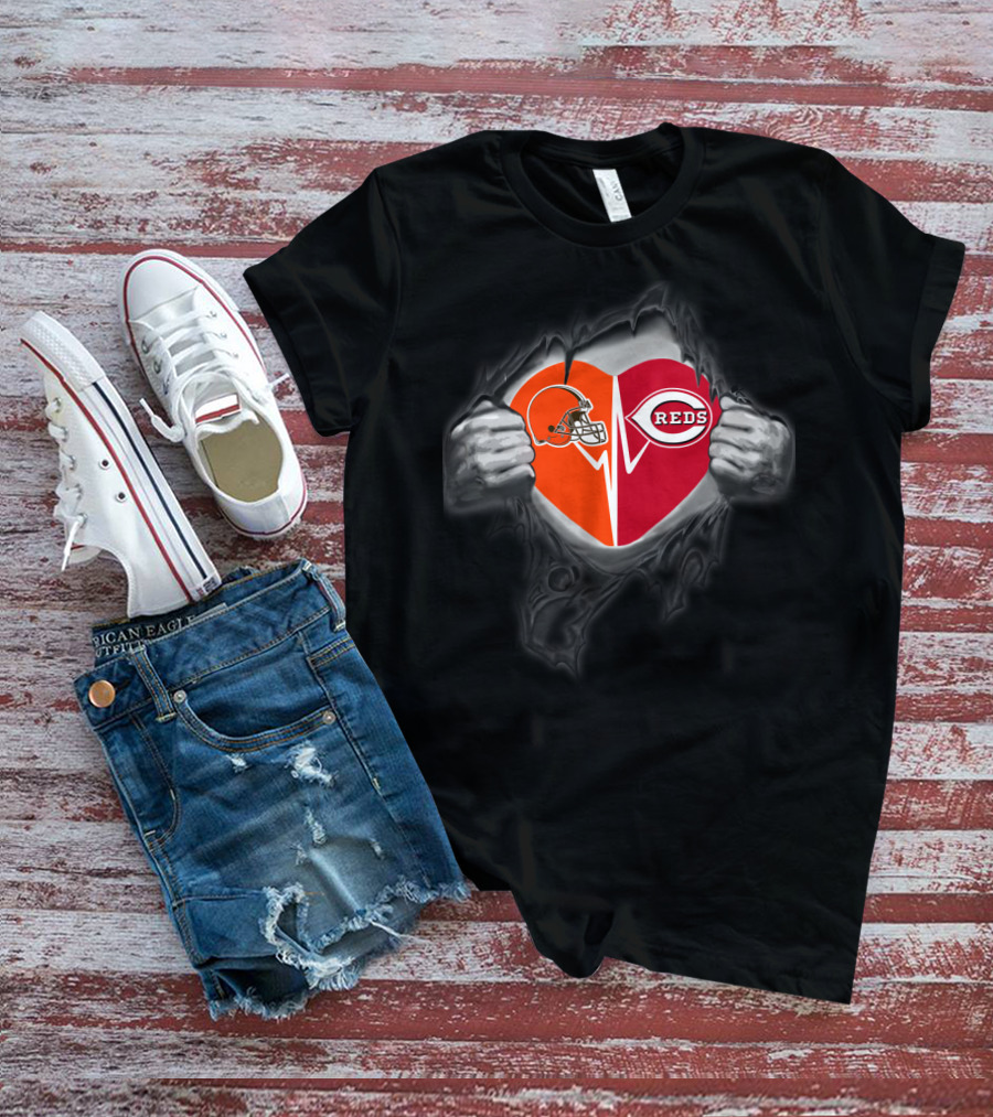 Browns Reds Heart Logo Tear T-Shirt
