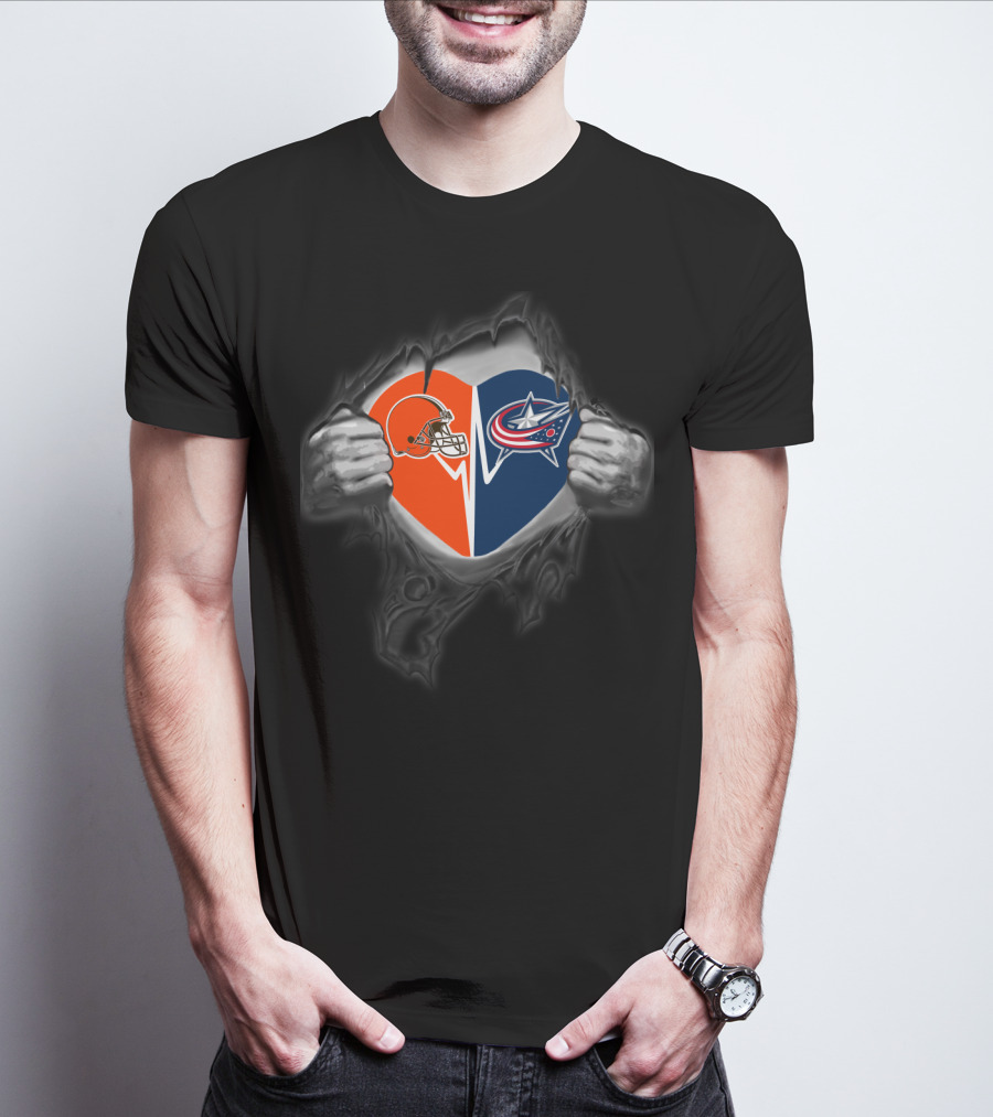 Browns Columbus Blue Jackets Heart Logo Fusion T-Shirt