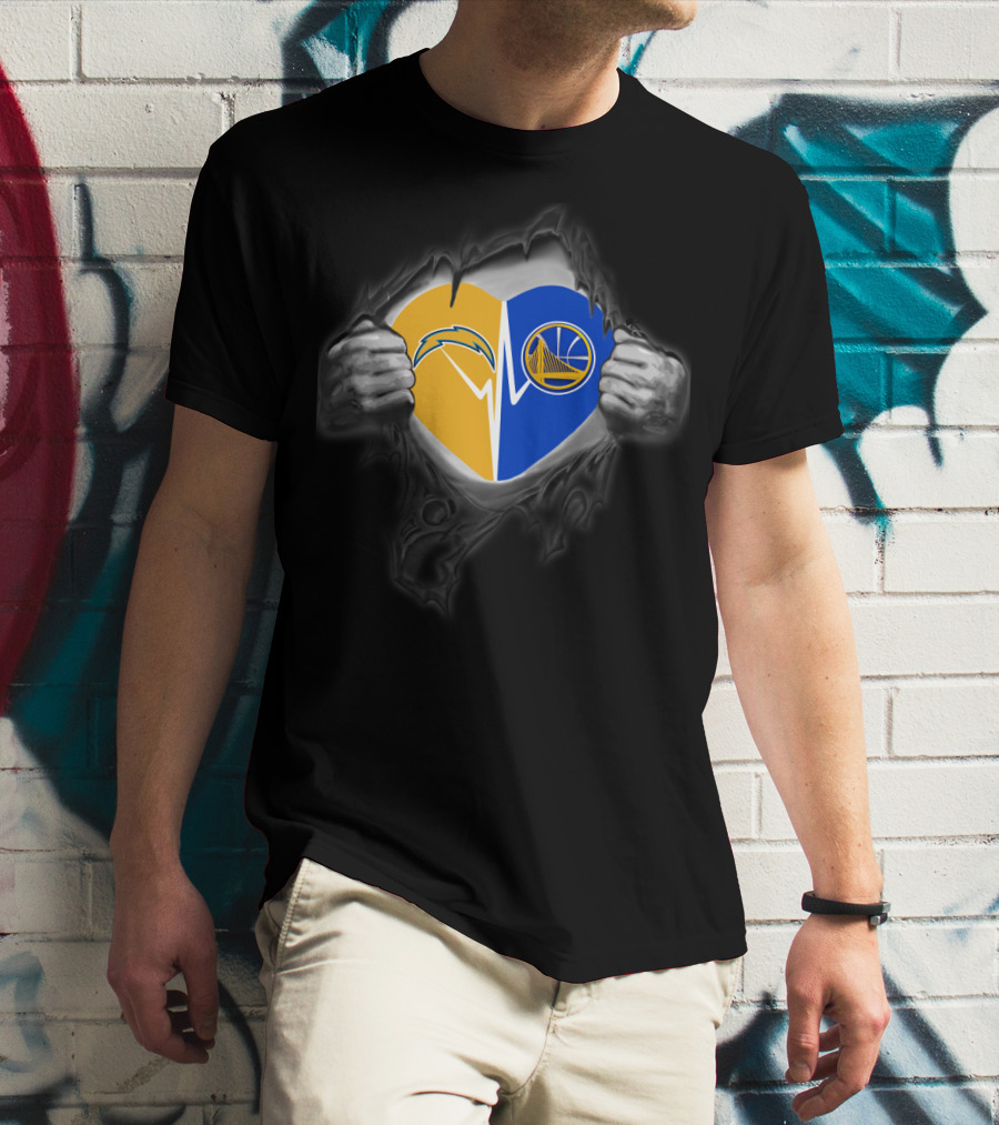 Chargers Golden State Warriors Heart Logo Fusion T-Shirt