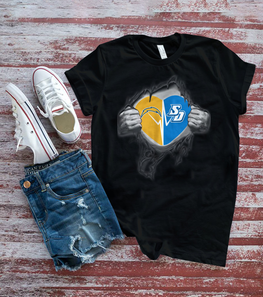 Chargers San Diego Toreros Heart Logo Rip T-Shirt