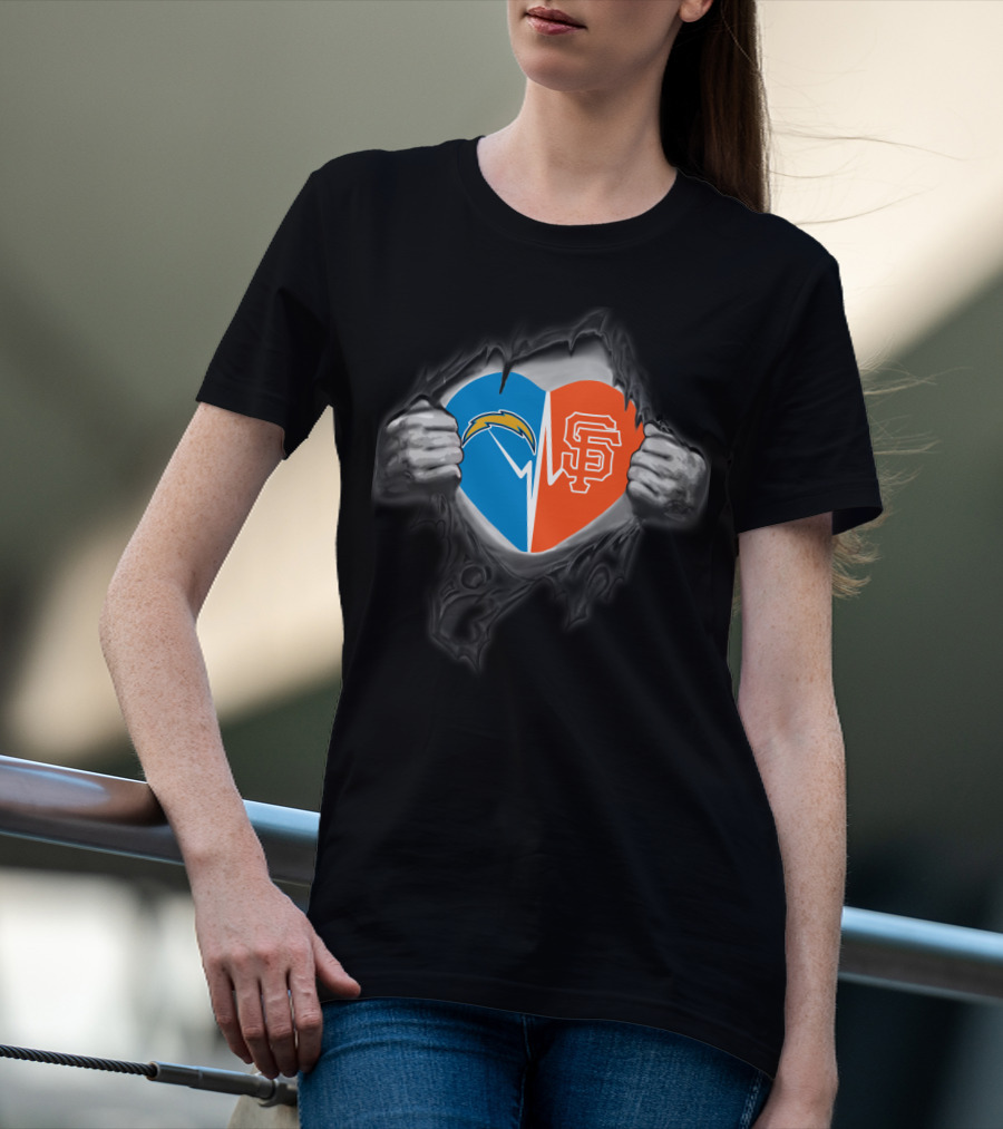 Chargers San Francisco Giants Heart Logo Fusion T-Shirt