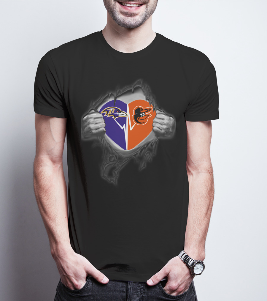 Baltimore Ravens And Orioles Heart T-Shirt