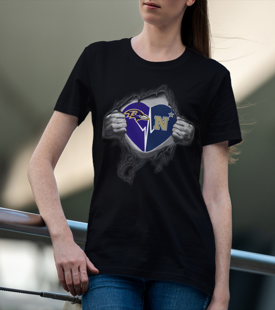 Baltimore Ravens Naval Academy Midshipmen Heart Split T-Shirt