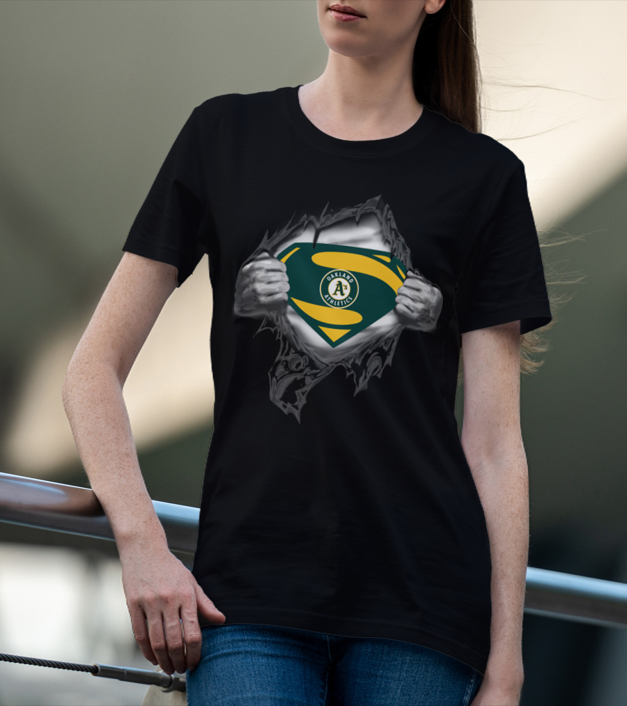 Oakland Athletics Superhero Emblem Teal And Yellow T-Shirt