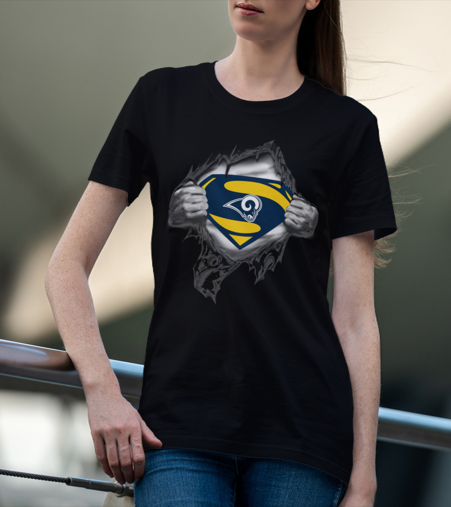 Superman Los Angeles Rams Logo With Hands Ripping Open Shirt T-Shirt