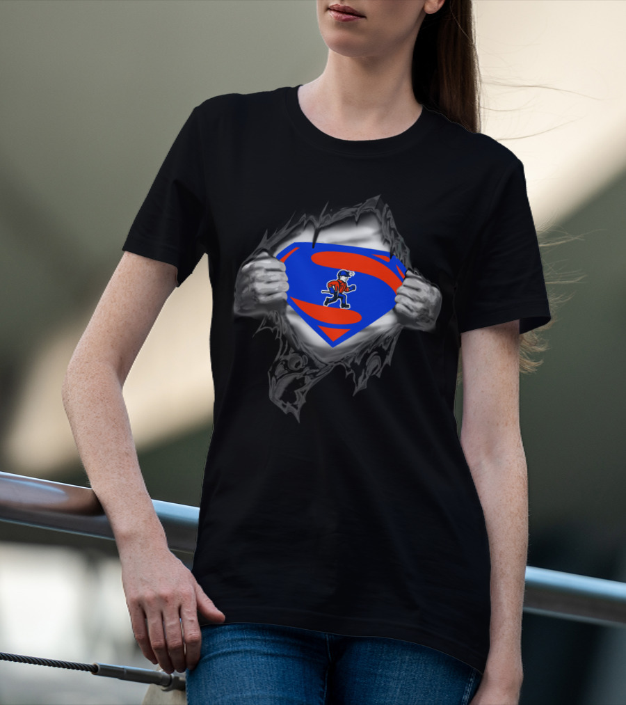 Platteville Pioneers Superhero Superman Logo Tear T-Shirt