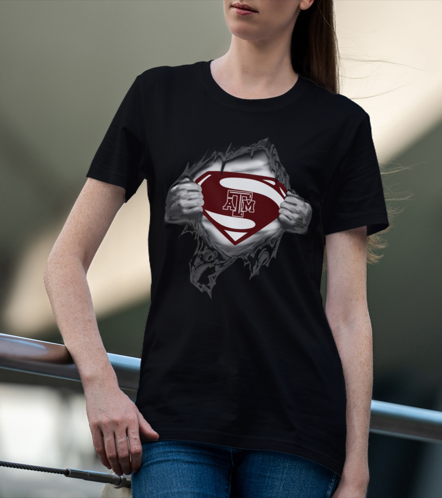 Texas A&M Aggies Superman Shield Logo Superhero Style T-Shirt