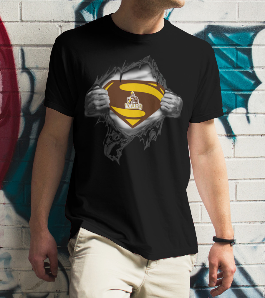 Valpo Crusaders Superhero Emblem With Ripped Effect T-Shirt