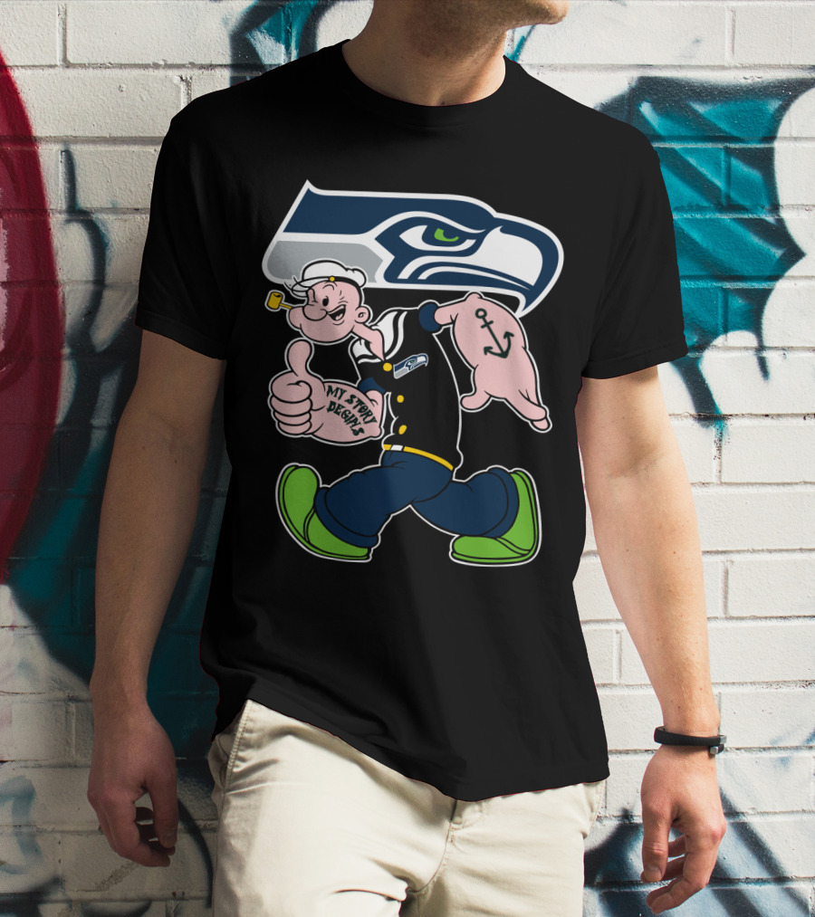 Seattle Seahawks Popeye Anchor Cartoon T-Shirt