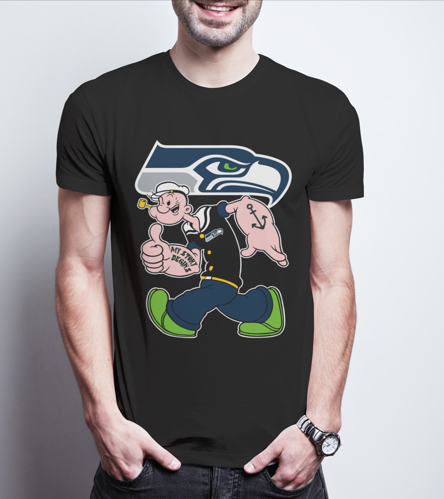 Seattle Seahawks Popeye Anchor Cartoon T-Shirt