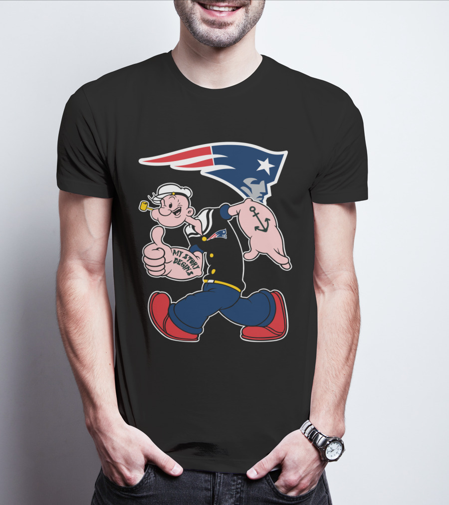New England Patriots My Story Begins Popeye Navy Sailor Iconic Cartoon Football T-Shirt