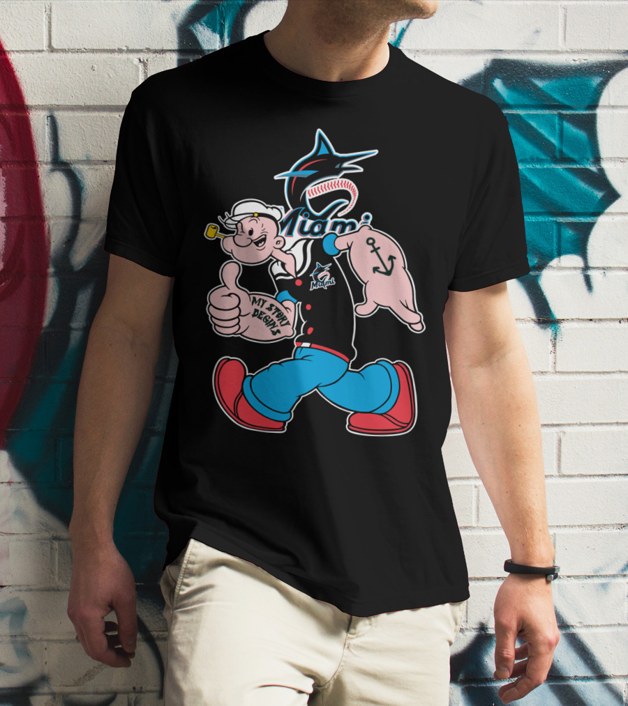 Miami Marlins Popeye Baseball Crossover Mystorydesigns T-Shirt
