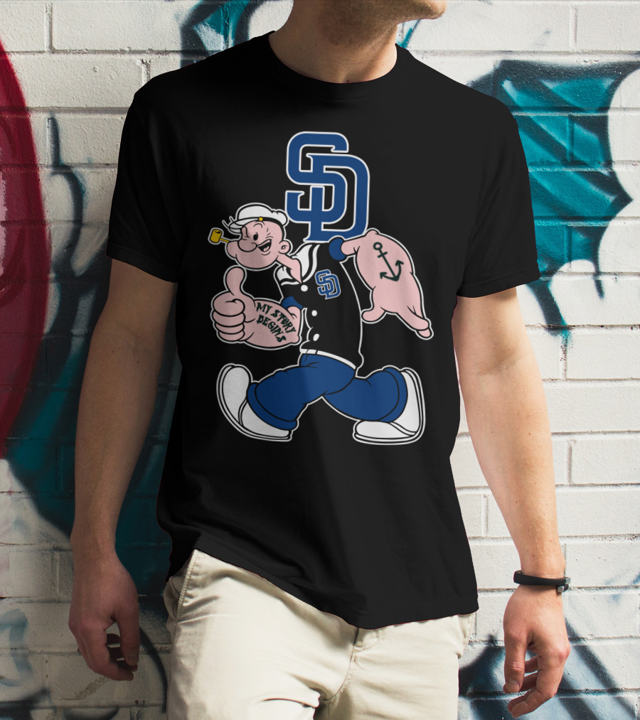Sd Padres My Story Designs Popeye Walking Anchor Tattoo T-Shirt
