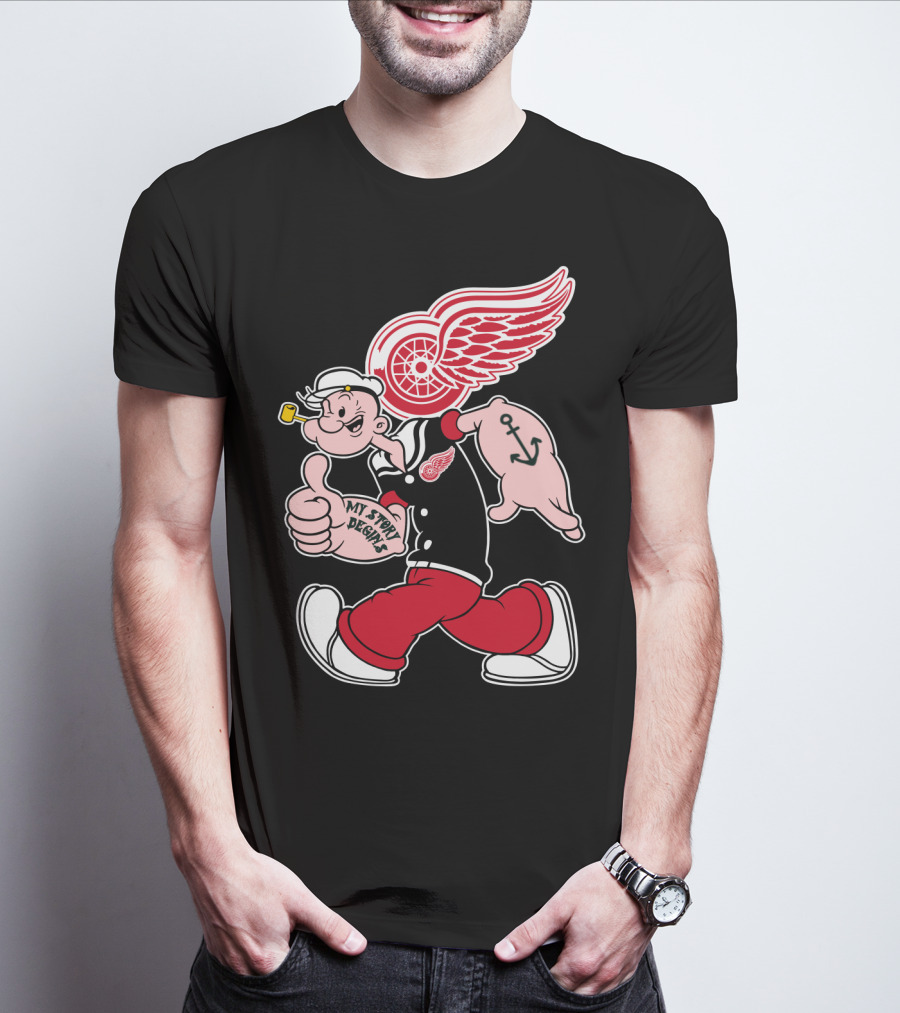Popeye Detroit Red Wings My Story Begins Anchor 81 T-Shirt