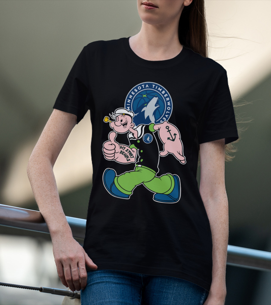 Minnesota Timberwolves Popeye Cartoon Character Crossover T-Shirt