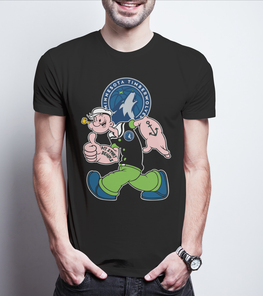 Minnesota Timberwolves Popeye Cartoon Character Crossover T-Shirt