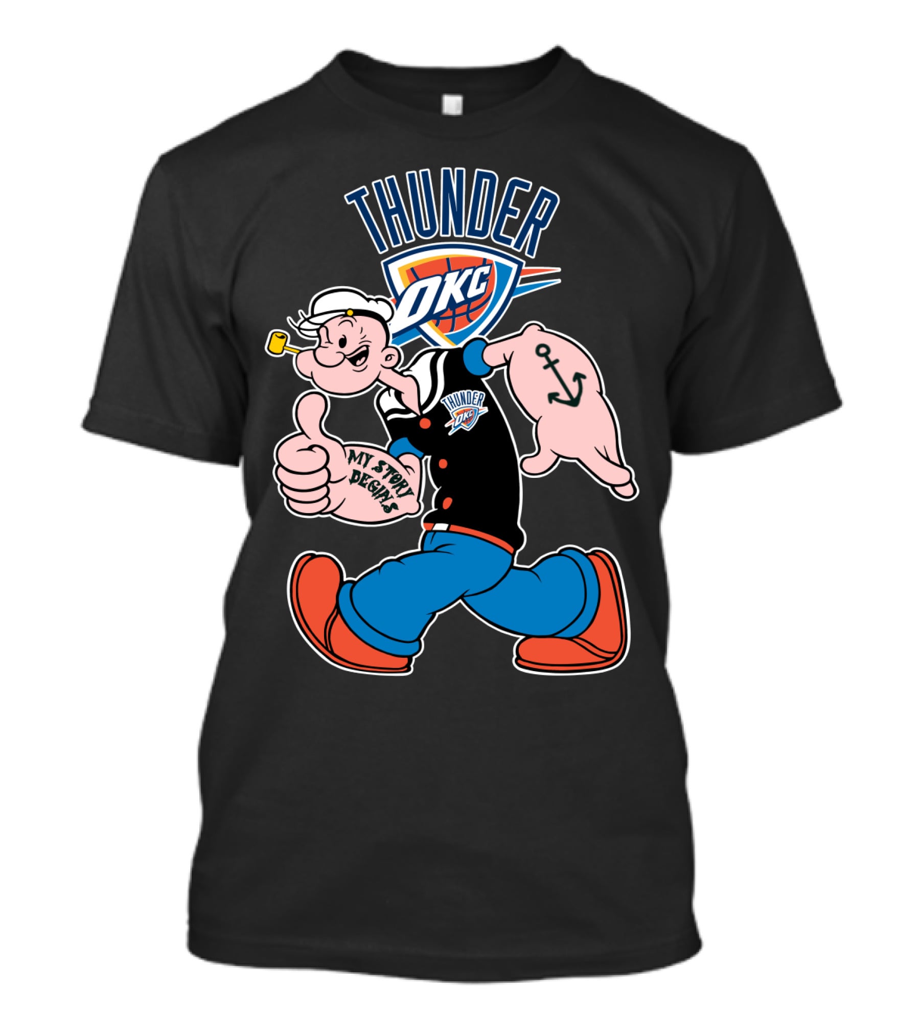 Thunder Okc 102 Oklahoma City Thunder Popeye Crossover My Story Designs T-Shirt