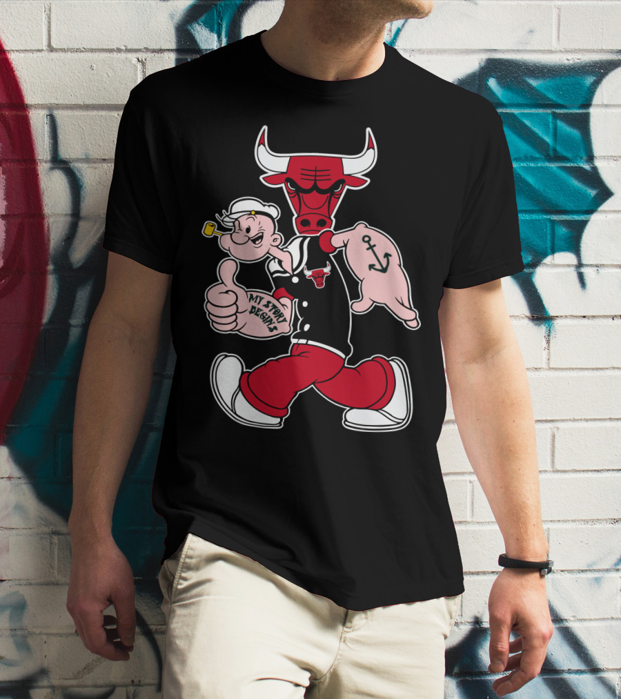 Chicago Bulls My Story Designs Popeye Anchor Red Black T-Shirt