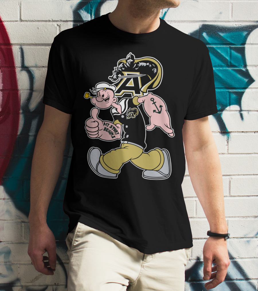 Army Black Knights My Story Begins Popeye Character With Anchor Tattoo T-Shirt