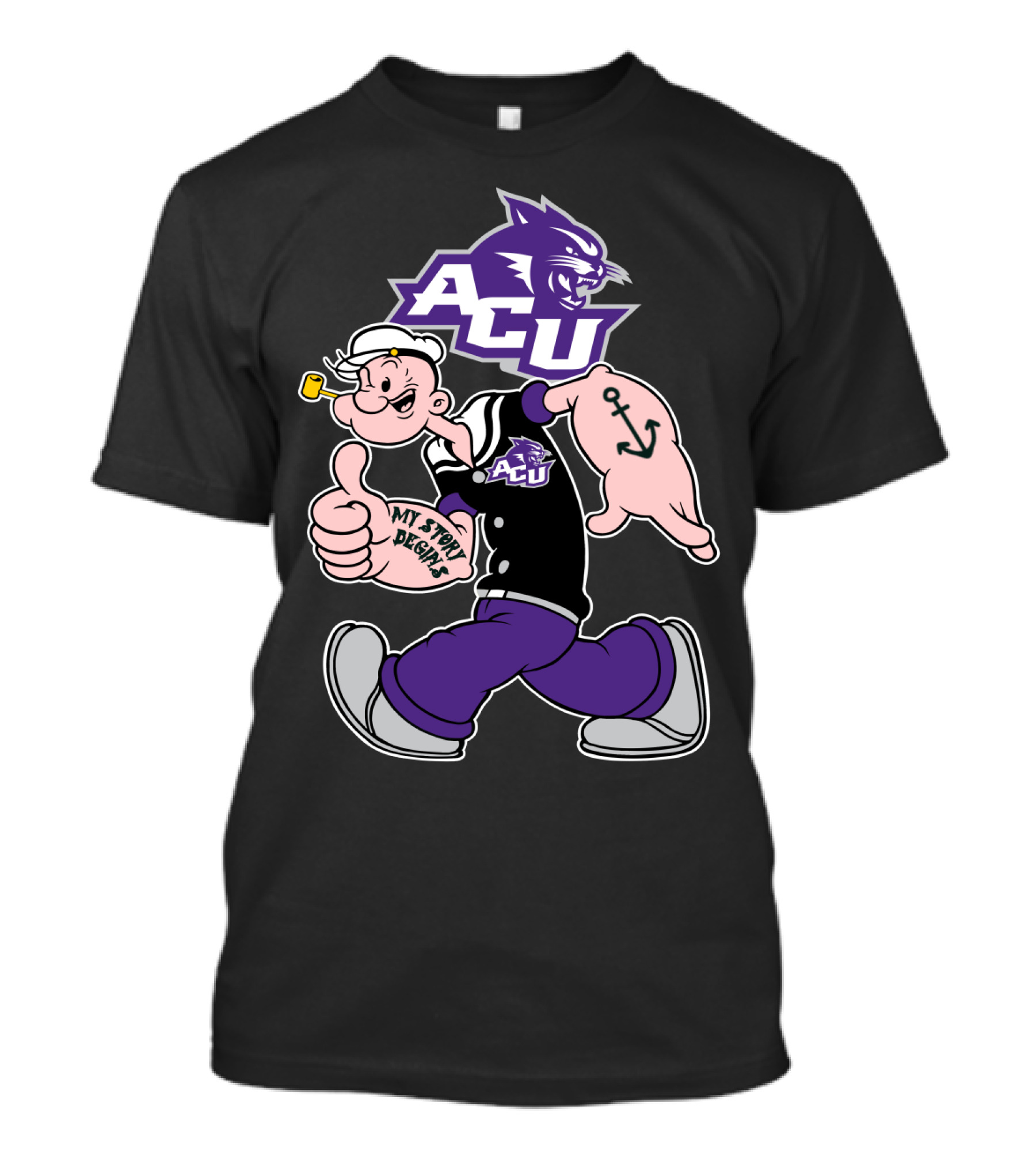 Acu Wildcats Popeye My Story Begins Anchor Tattoo T-Shirt