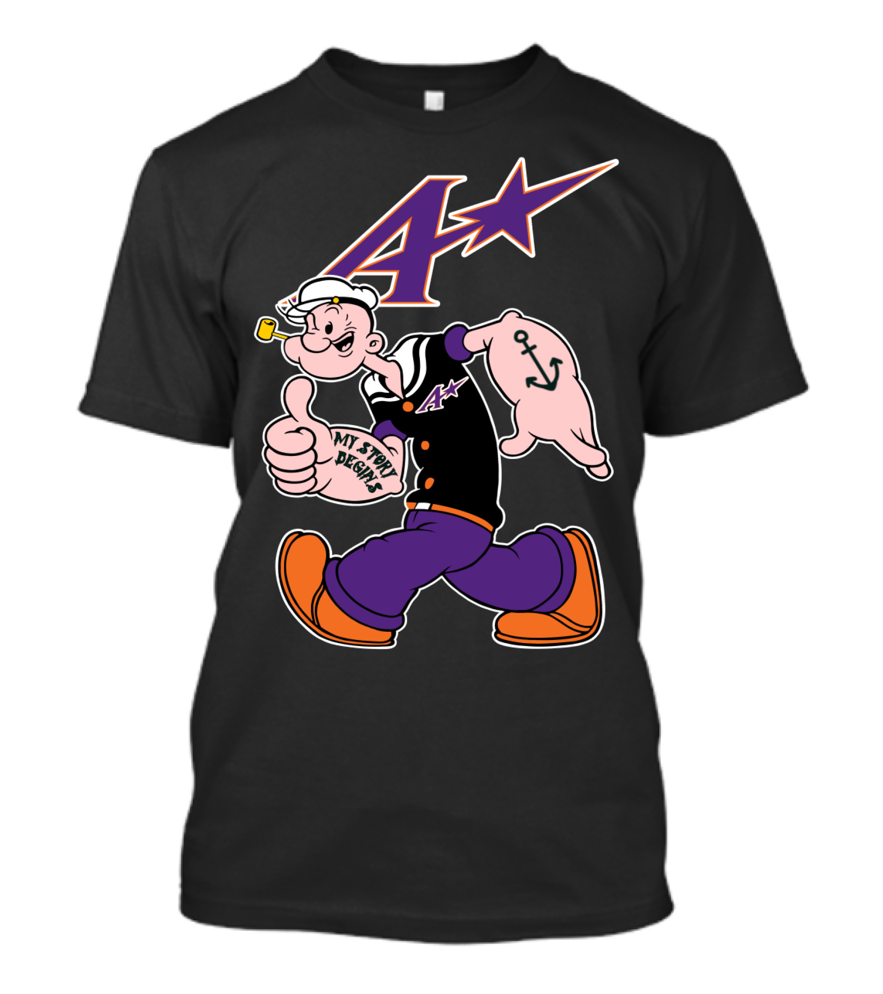 Popeye Purple Aces Evansville My Story Designs Anchor T-Shirt