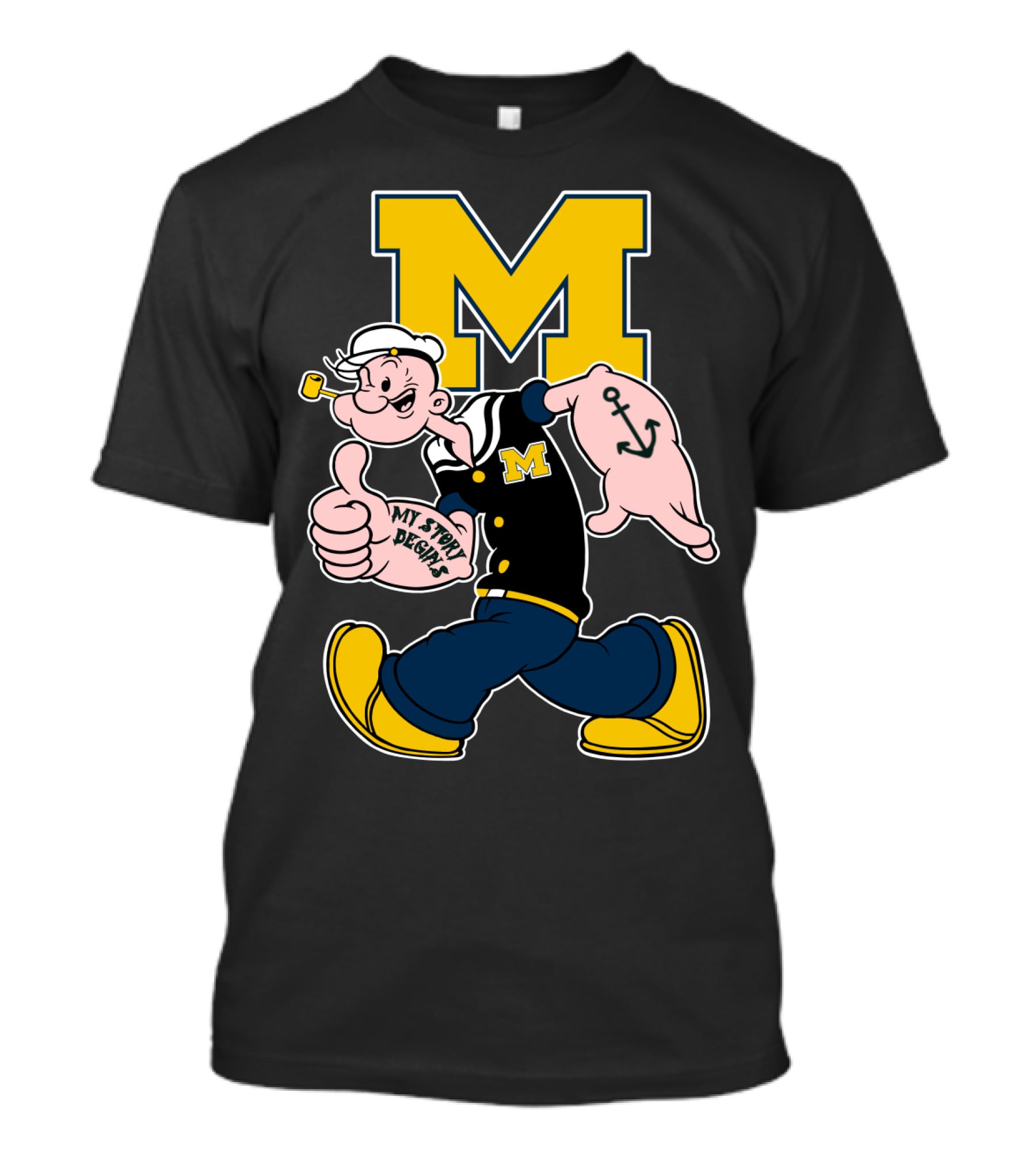 M Michigan Wolverines Popeye My Story Begins T-Shirt