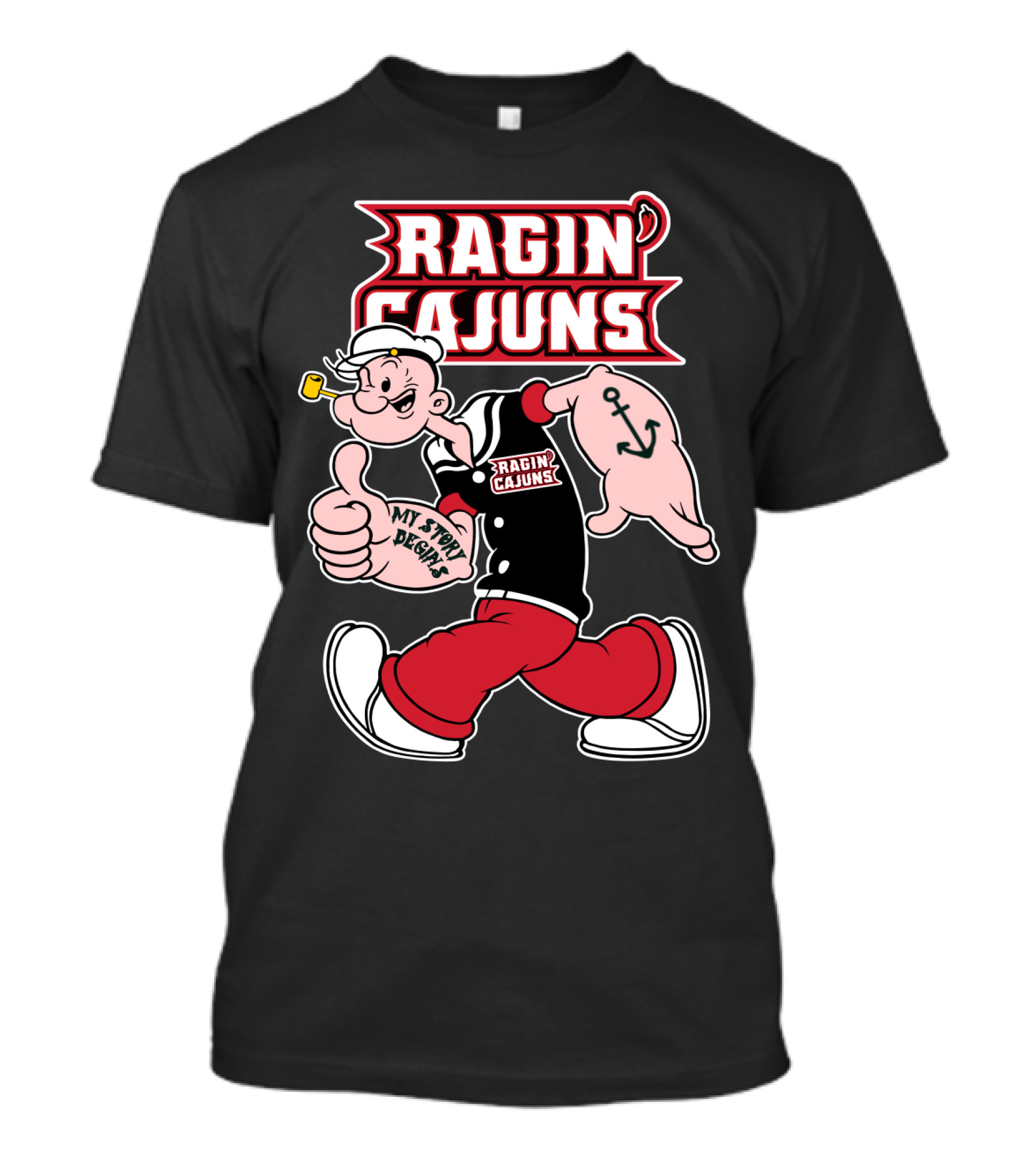 Ragin' Cajuns My Story Begins Character With Anchor Symbol T-Shirt