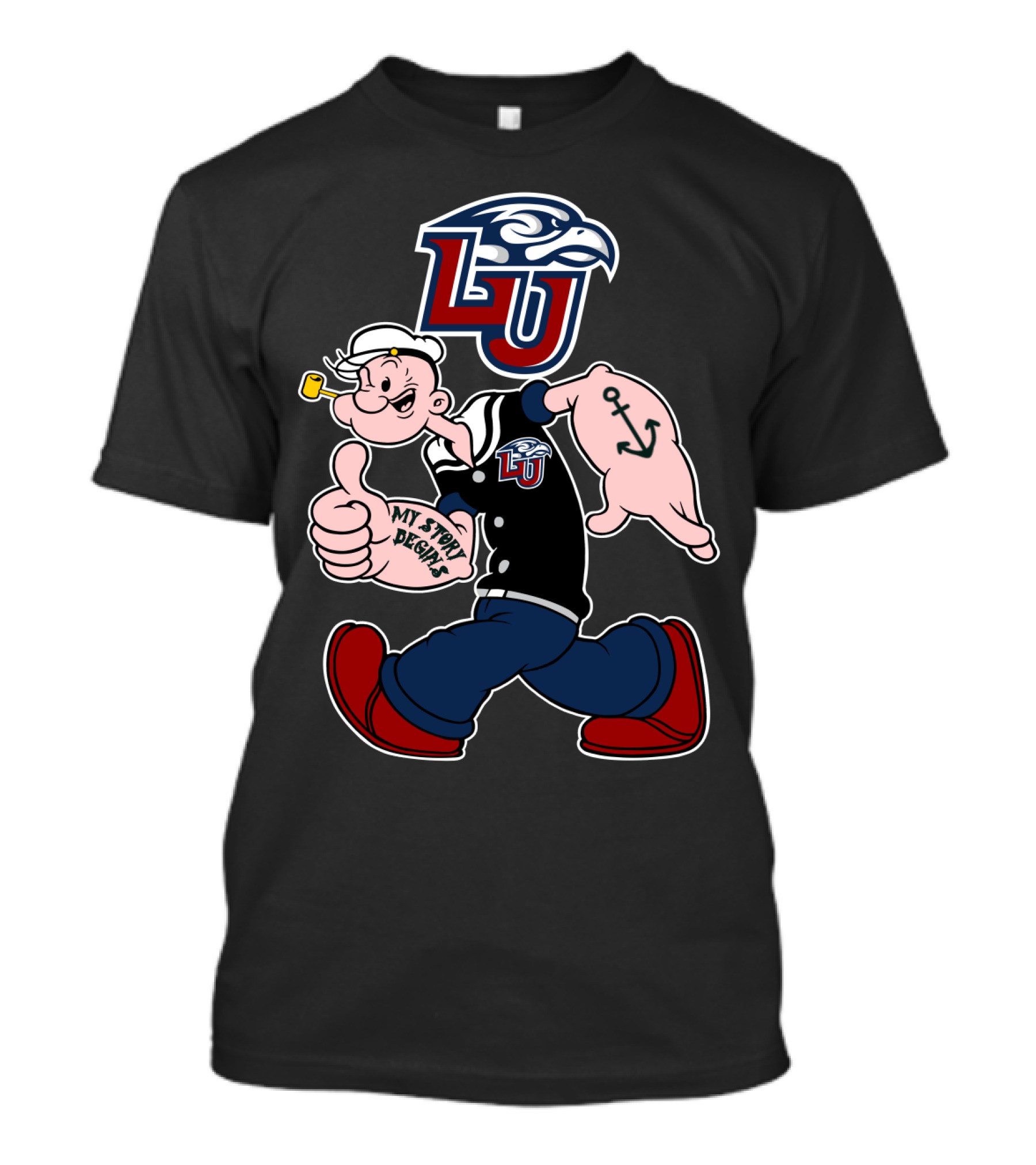 Liberty Flames Lu Logo Popeye My Story Begins T-Shirt