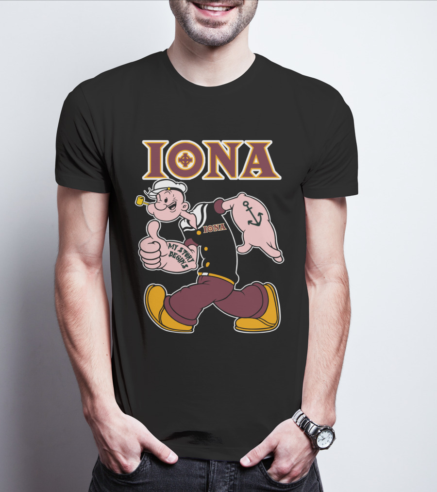 Iona Gaels My Story Begins Sailor Character With Anchor Tattoo T-Shirt