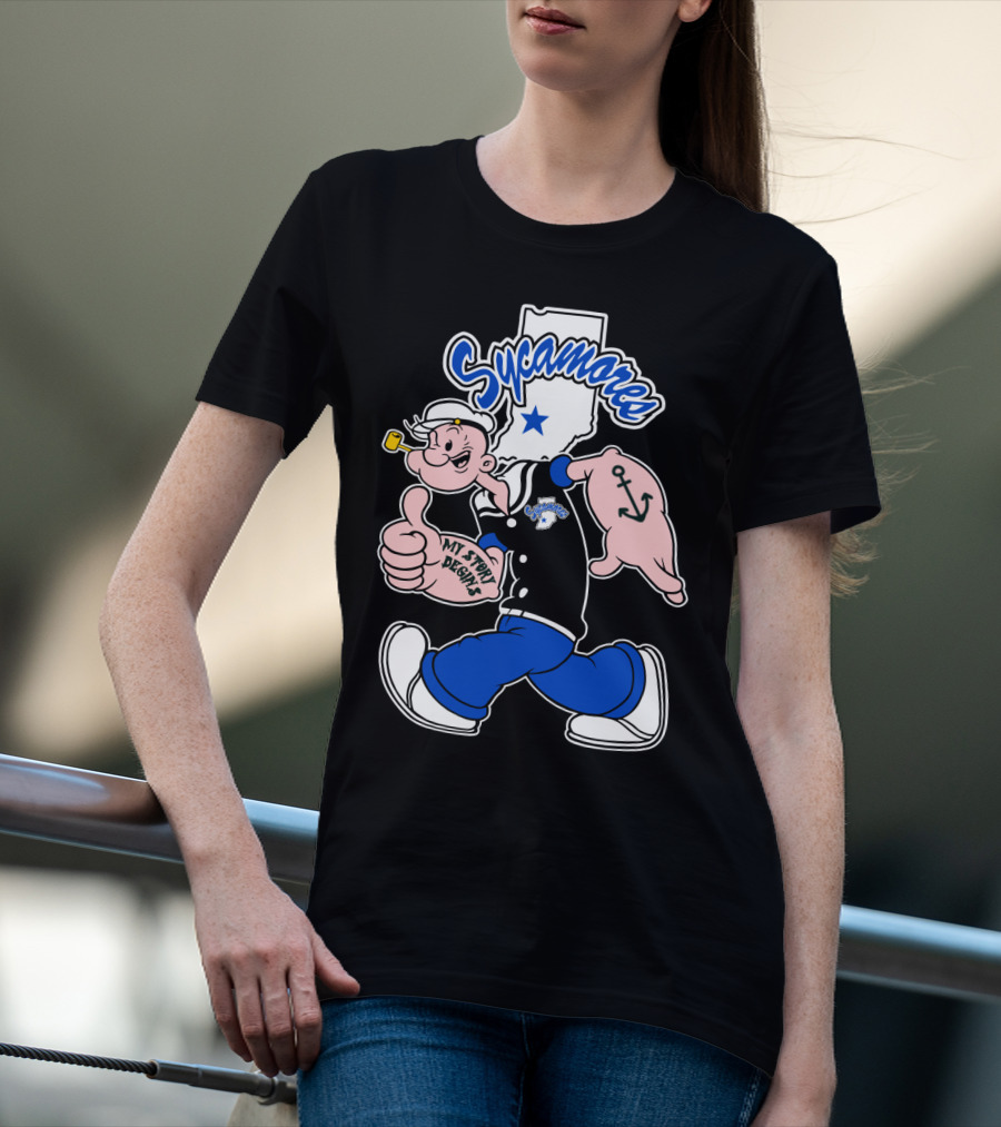 Sycamore Indiana State Sycamores My Story Begins Popeye Anchor T-Shirt