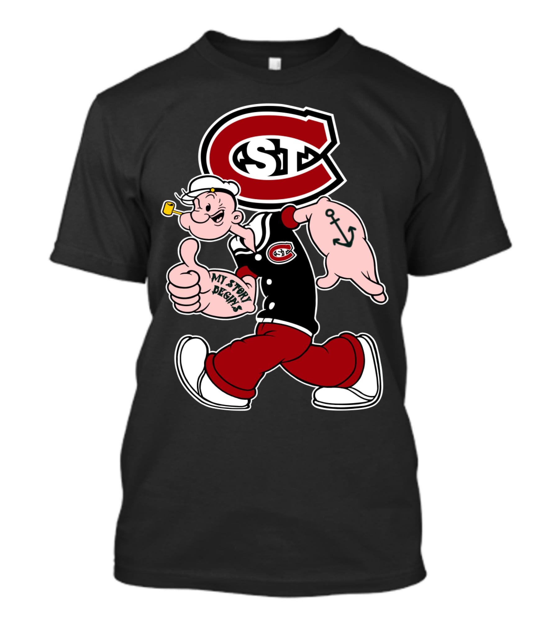 St Cloud State Huskies Scsu Popeye My Story Begins Anchor Tattoo T-Shirt