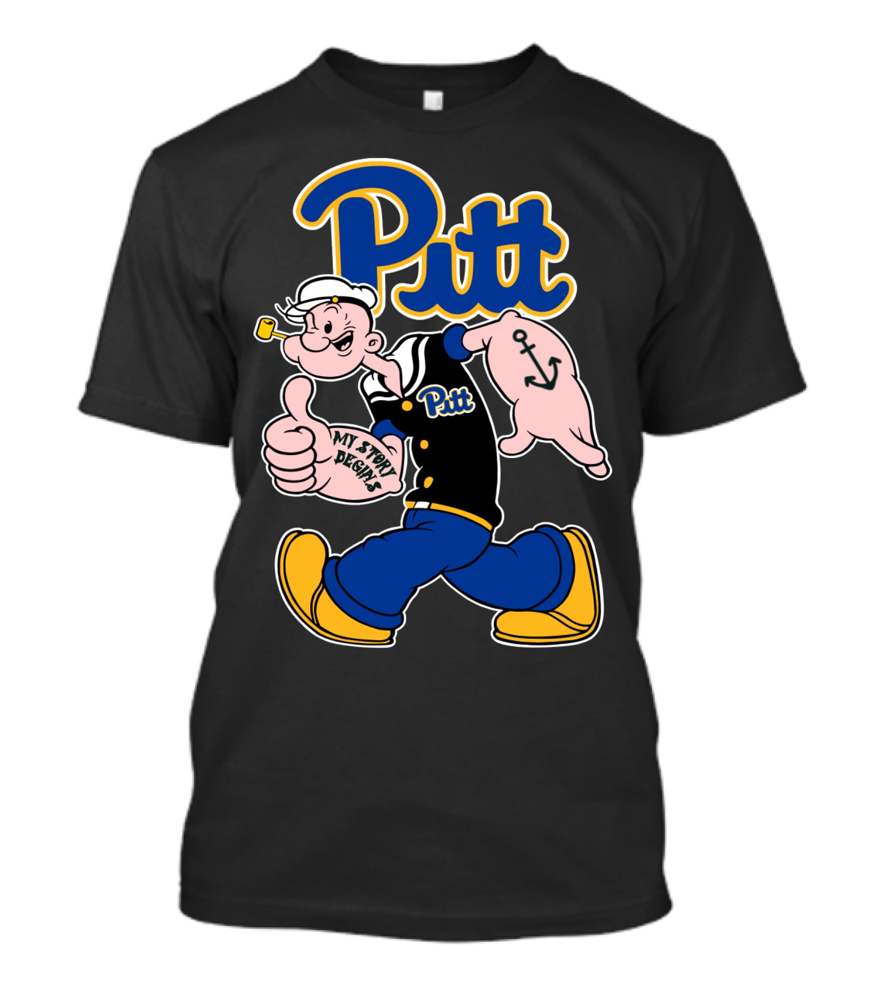 Pitt Panthers Sailor Character Thumbs Up Anchor Tattoo T-Shirt