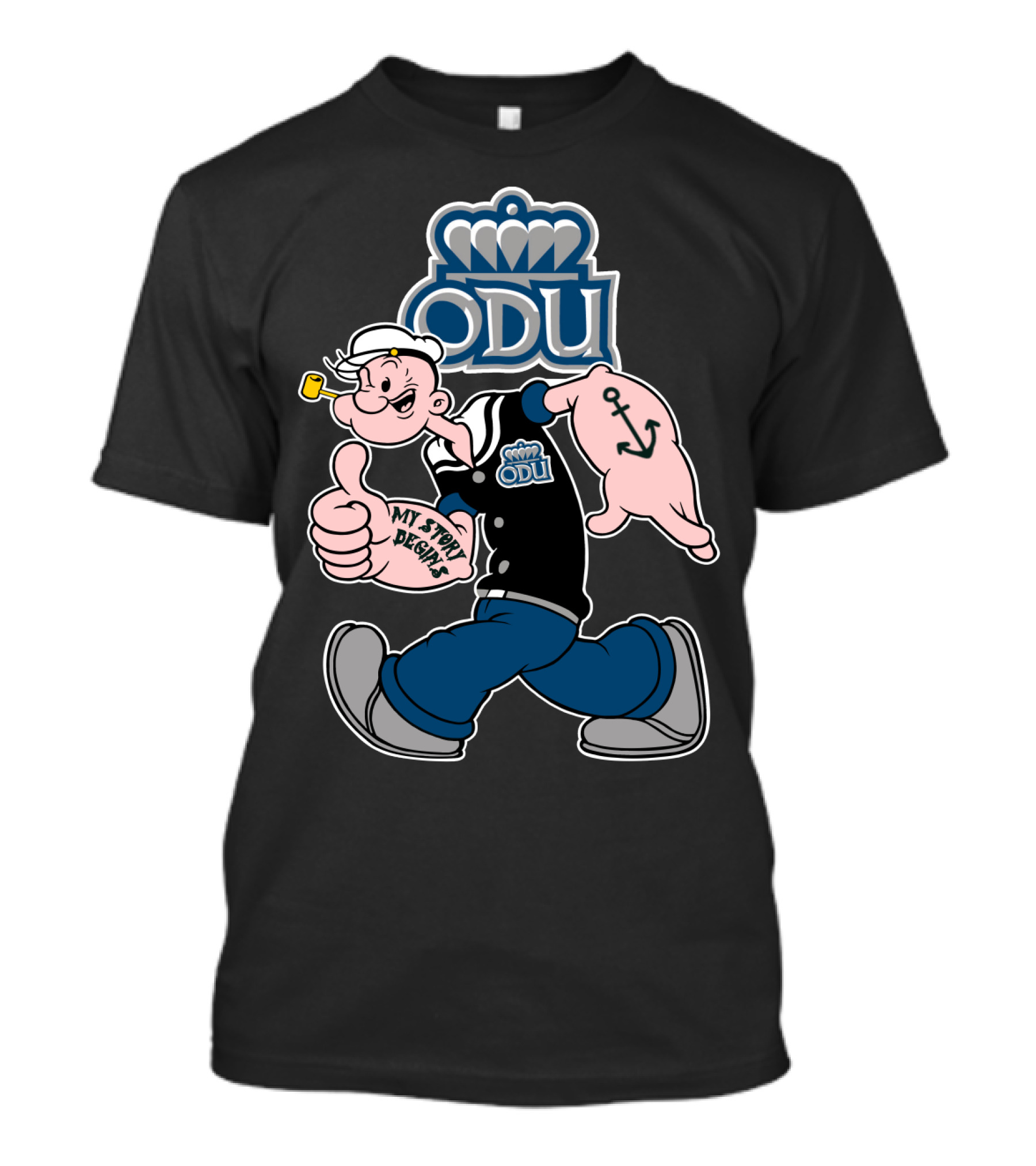 Odu Monarchs Sailor Character With Thumb Up And Anchor Tattoo T-Shirt