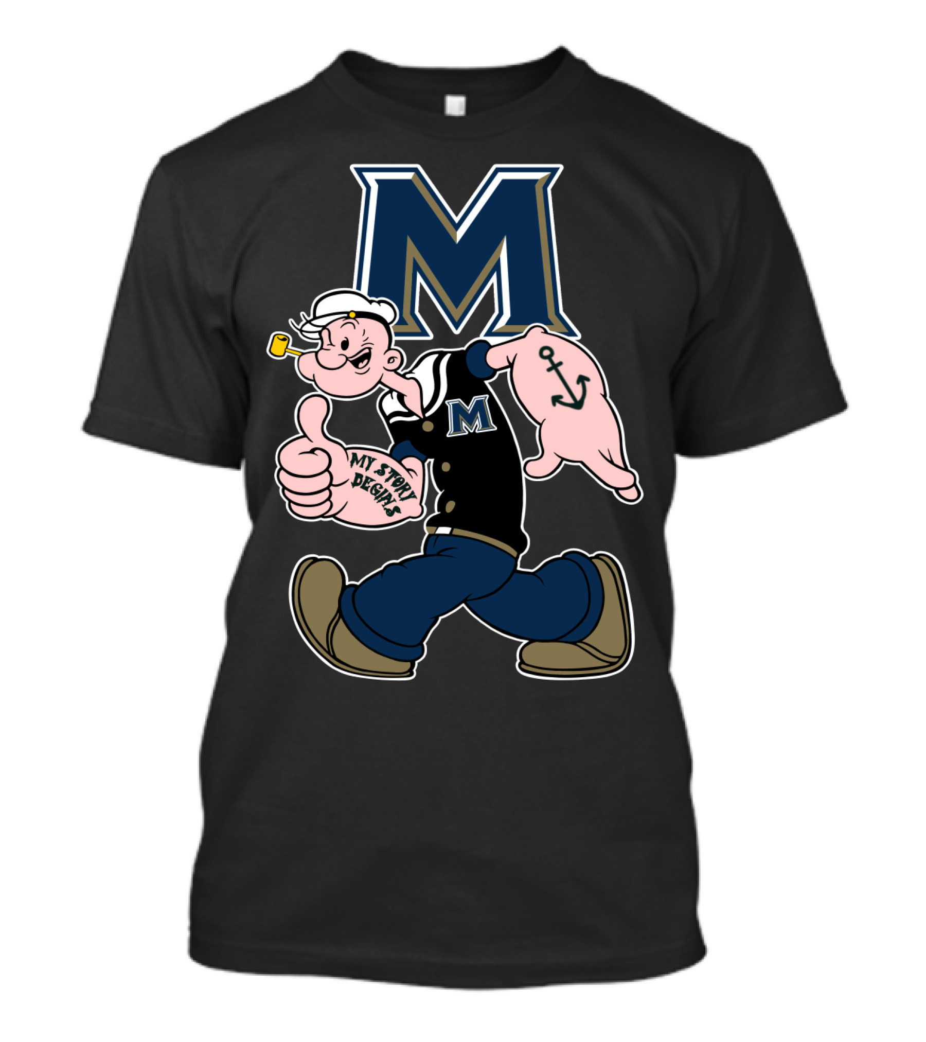 M Navy Logo Popeye Anchor My Story Begins T-Shirt