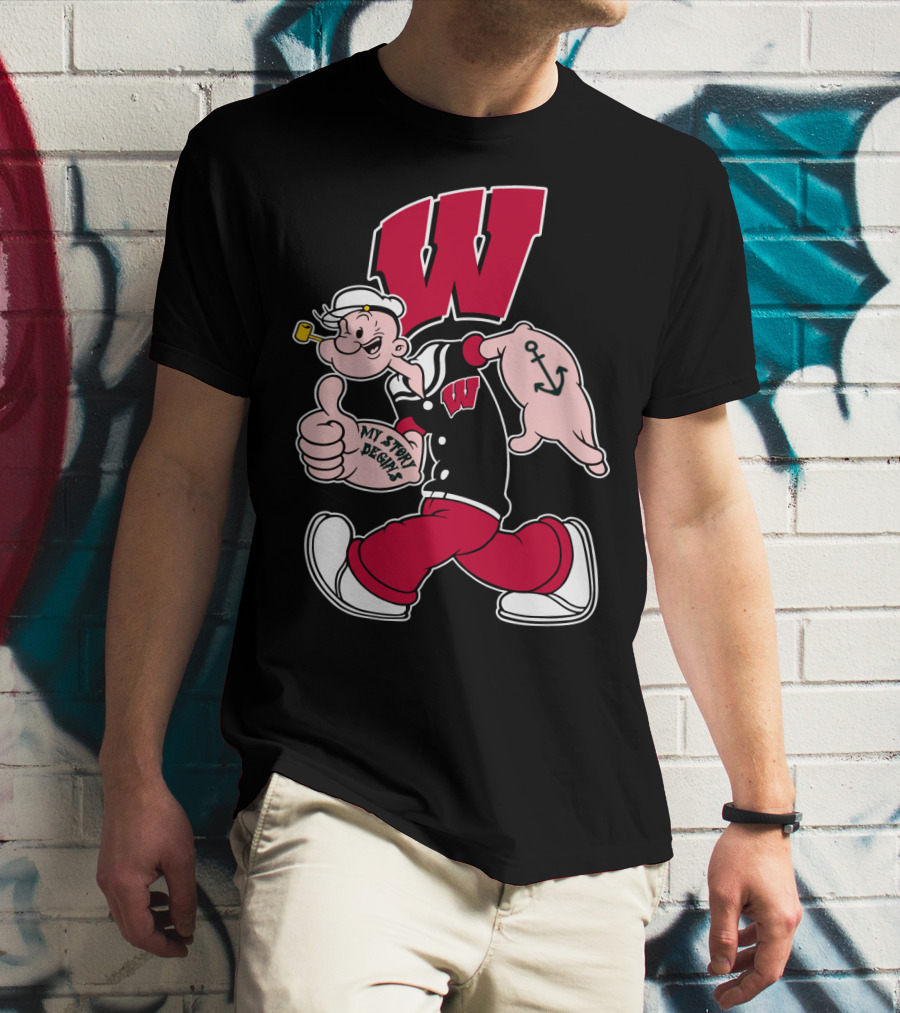 Wisconsin Badgers W Logo With Popeye Character T-Shirt