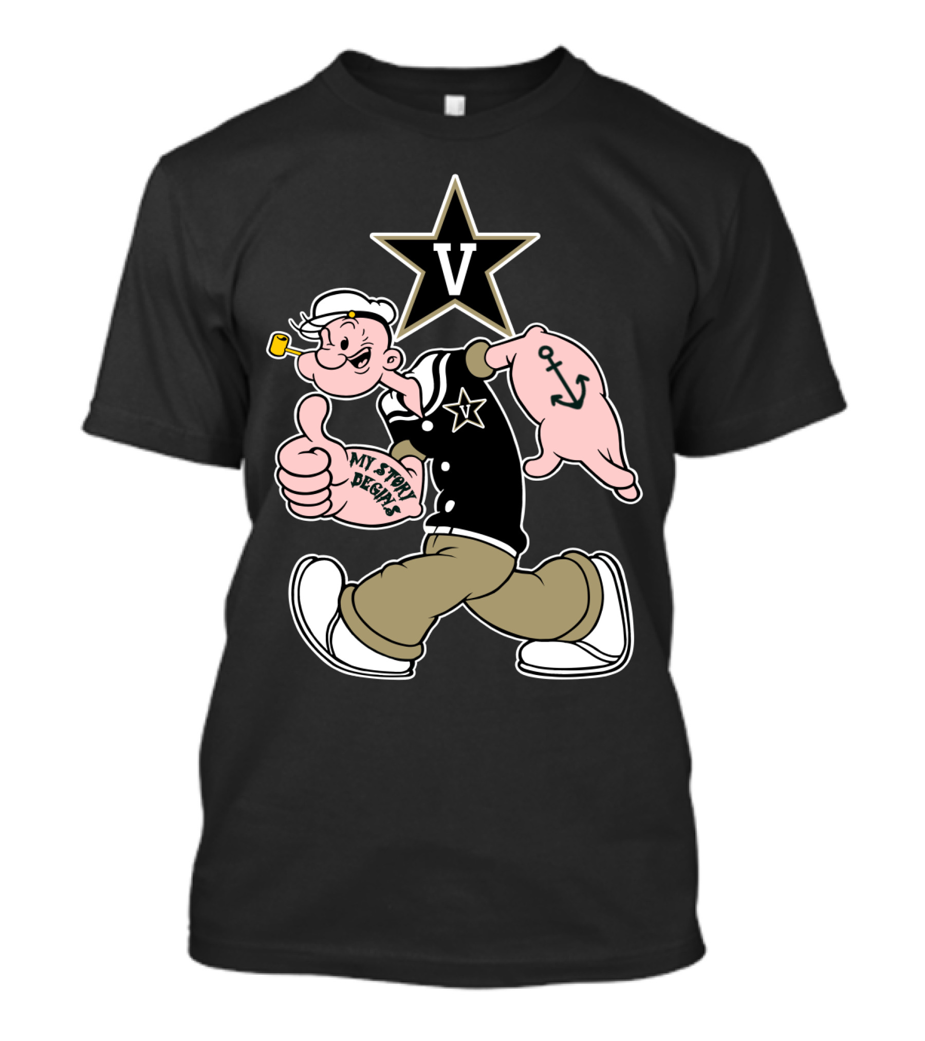 Vanderbilt Commodores V Star Popeye My Story Designs T-Shirt