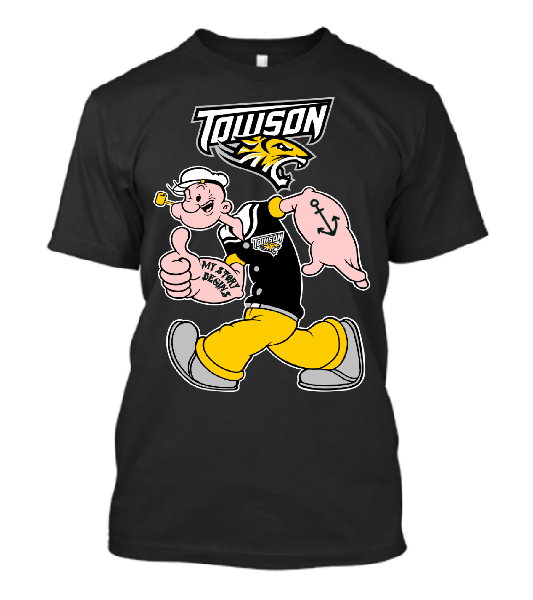 Towson Tigers My Story Designs Popeye Anchor T-Shirt