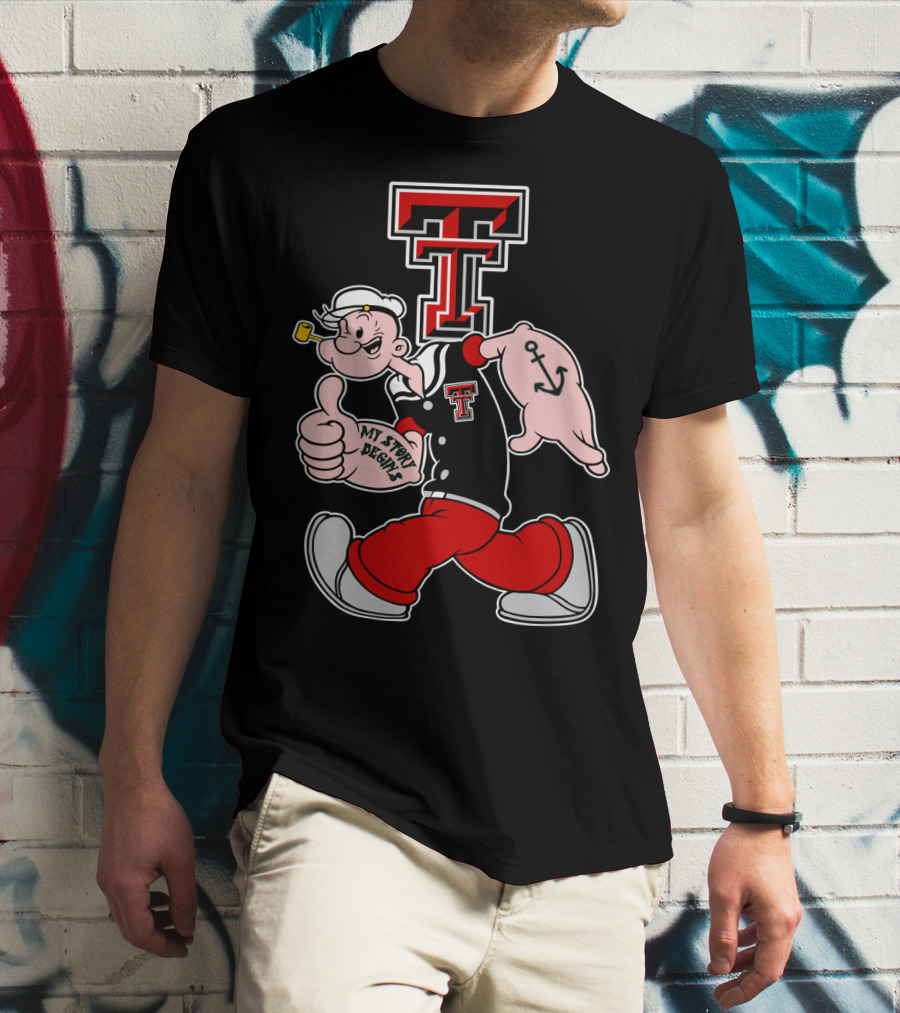 Popeye Thumbs Up Texas Tech Red Raiders Logo Mashup T-Shirt