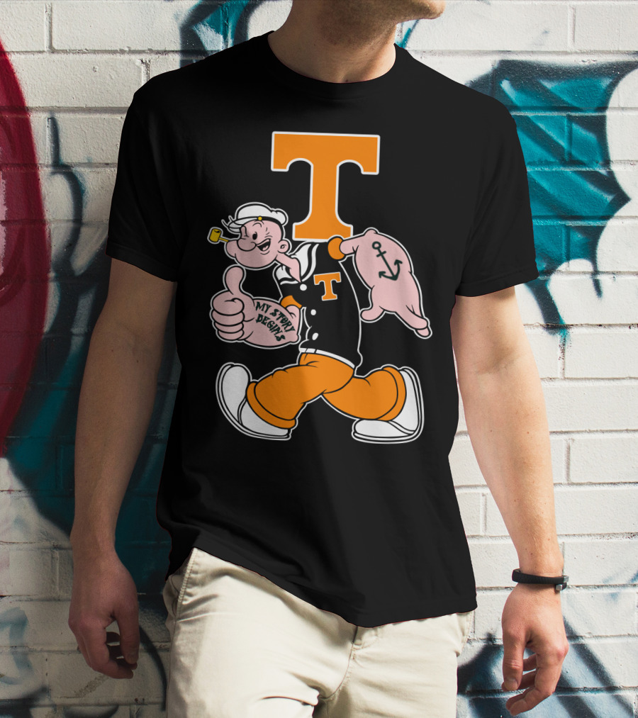 Tennessee Volunteers Popeye Character With Orange T And Anchor Tattoo T-Shirt