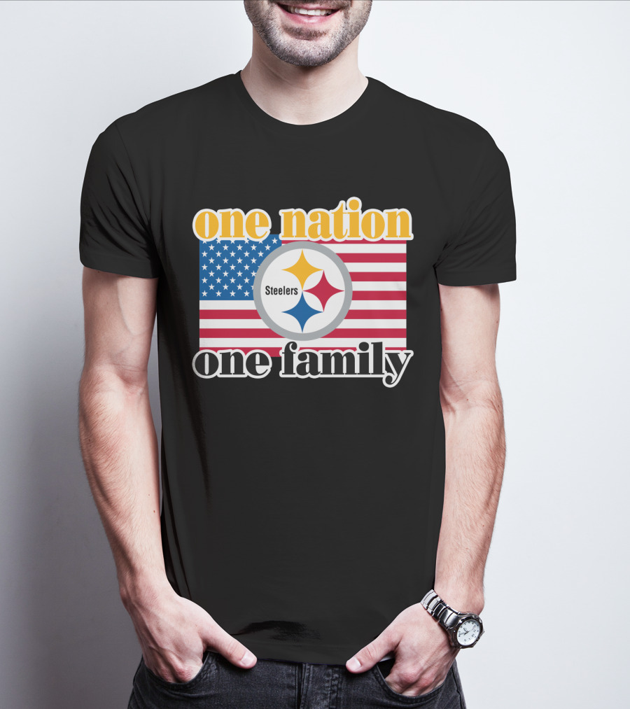 One Nation One Family Steelers American Flag T-Shirt