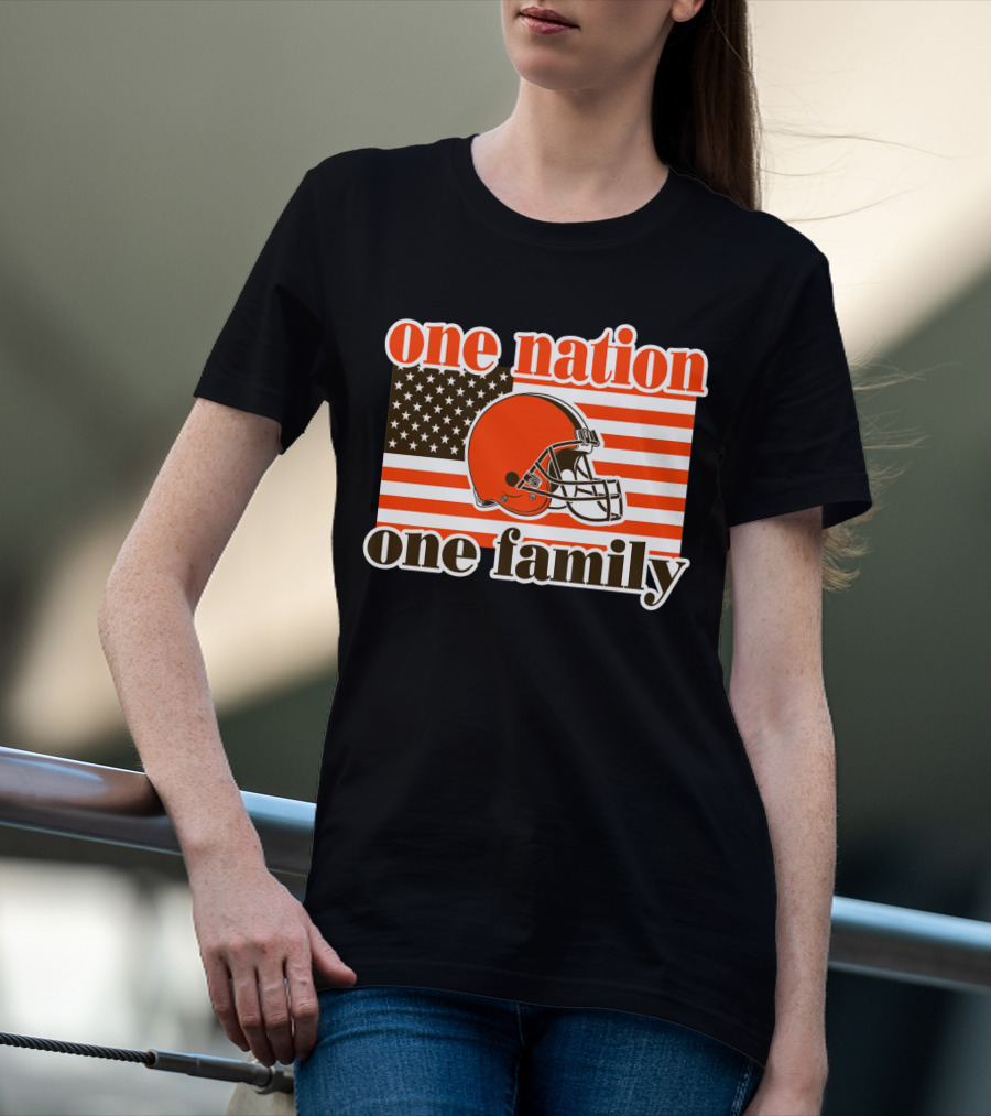 One Nation One Family Cleveland Browns Helmet Flag T-Shirt