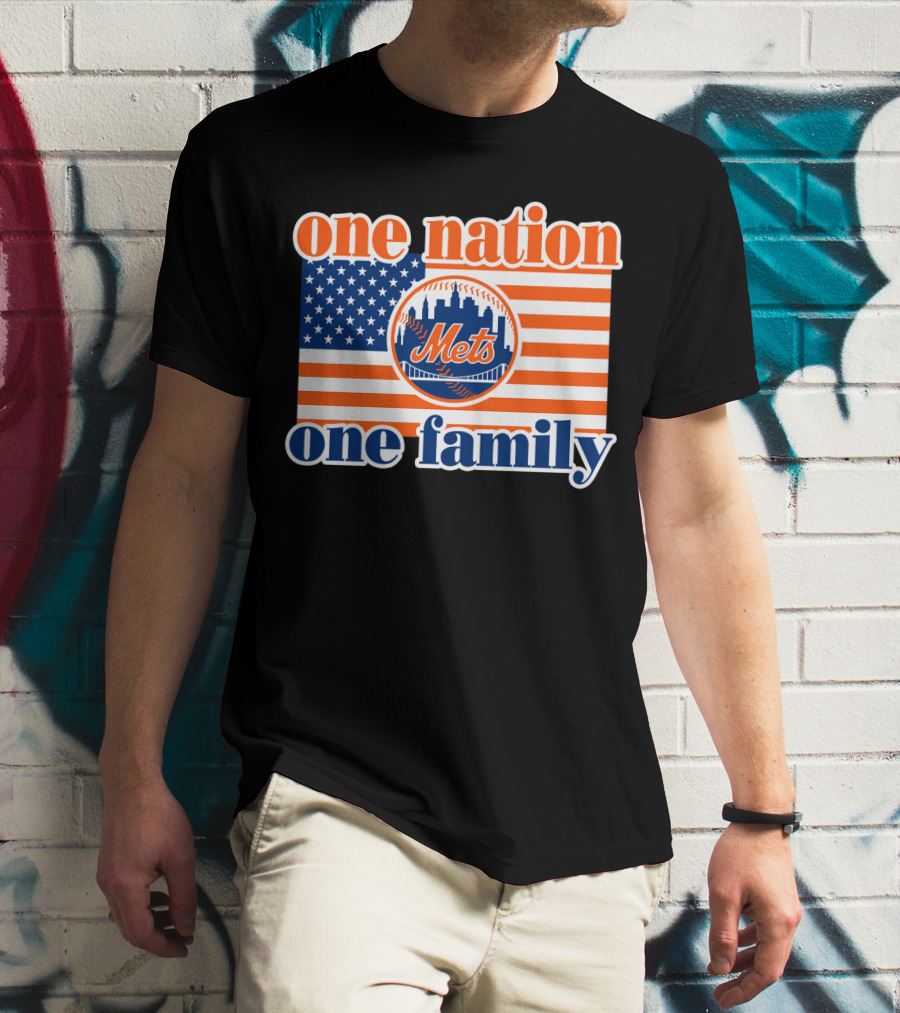 One Nation One Family New York Mets 44 Patriotic American Flag T-Shirt