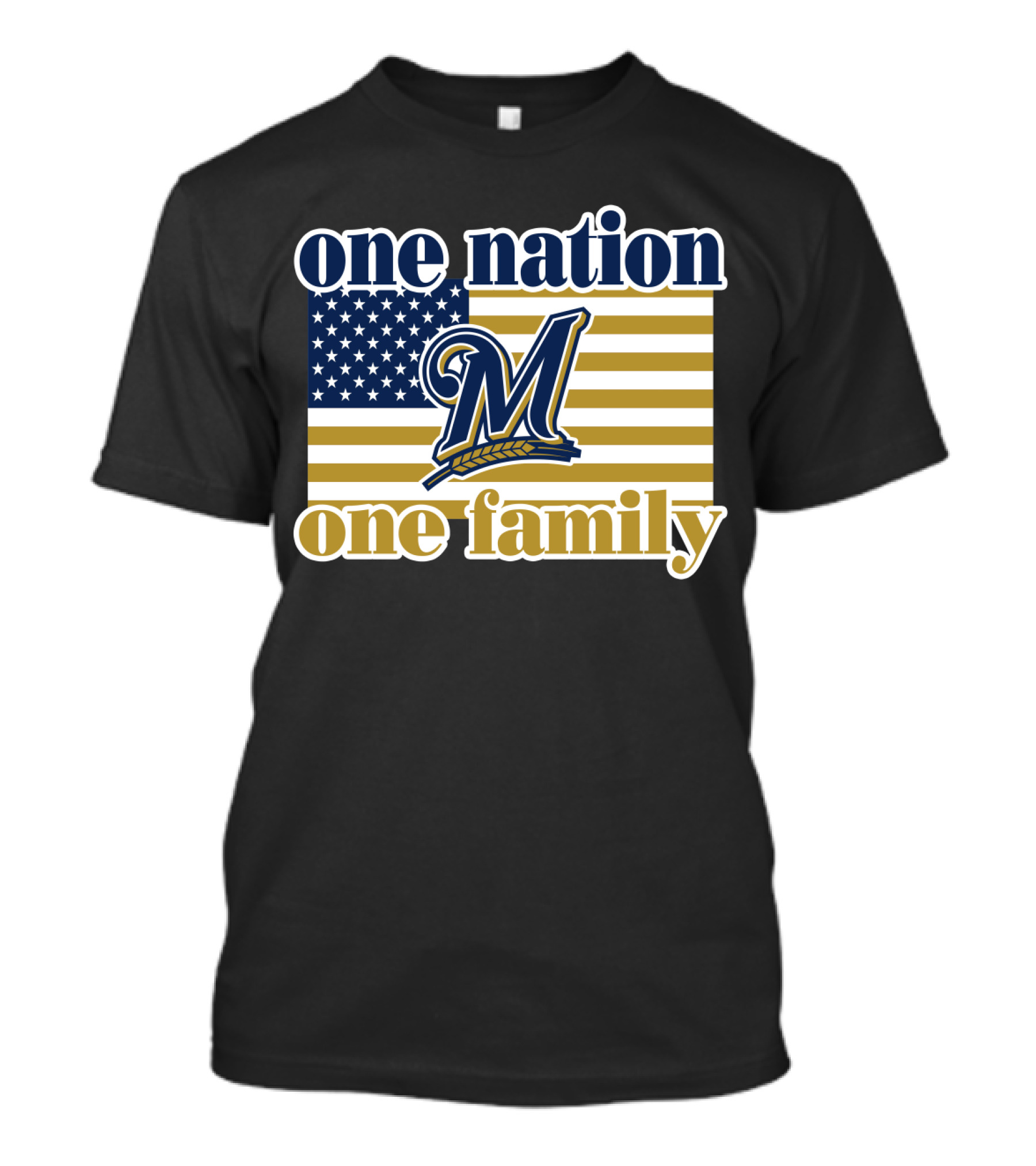 One Nation One Family Milwaukee Brewers 46 American Flag T-Shirt