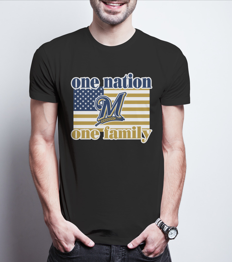 One Nation One Family Milwaukee Brewers 46 American Flag T-Shirt